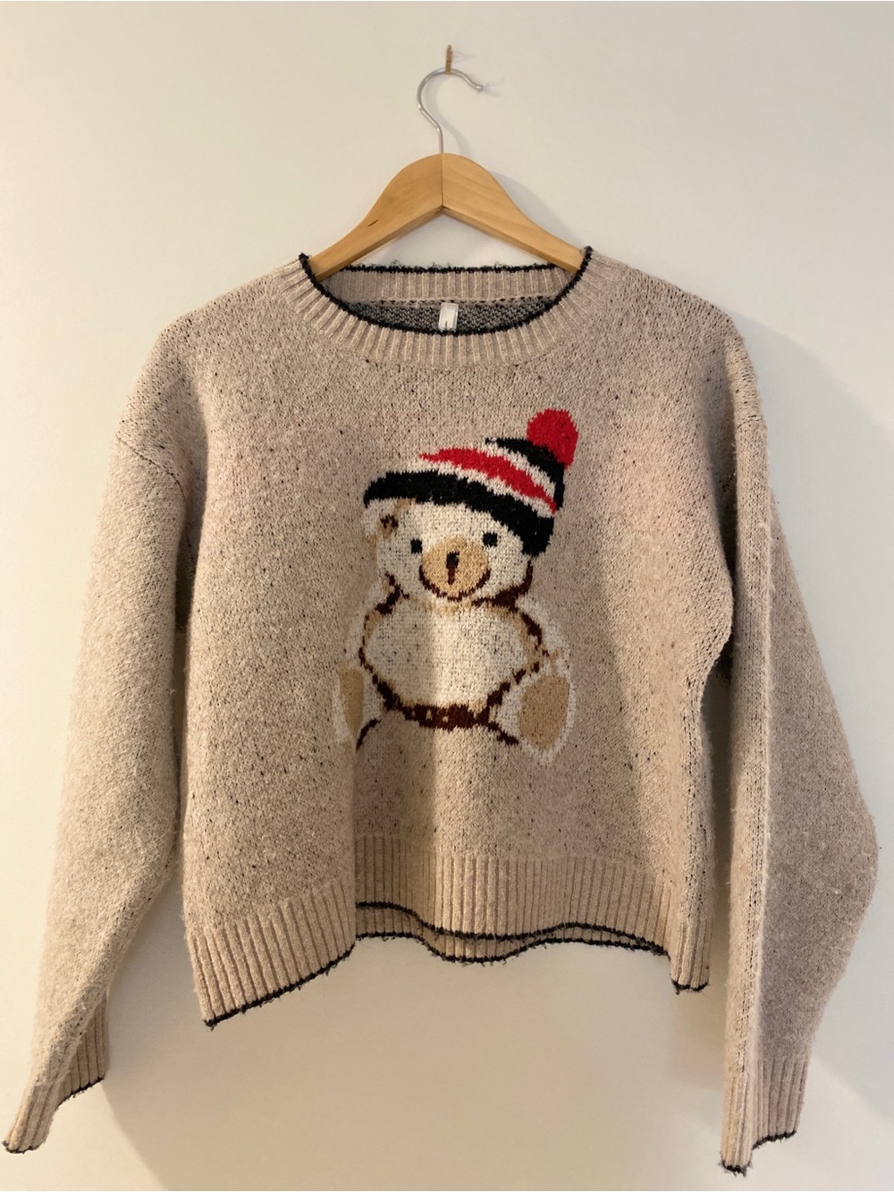 Dreamers Cozy Knit Pullover Sweater – Teddy Bear Front | Size M